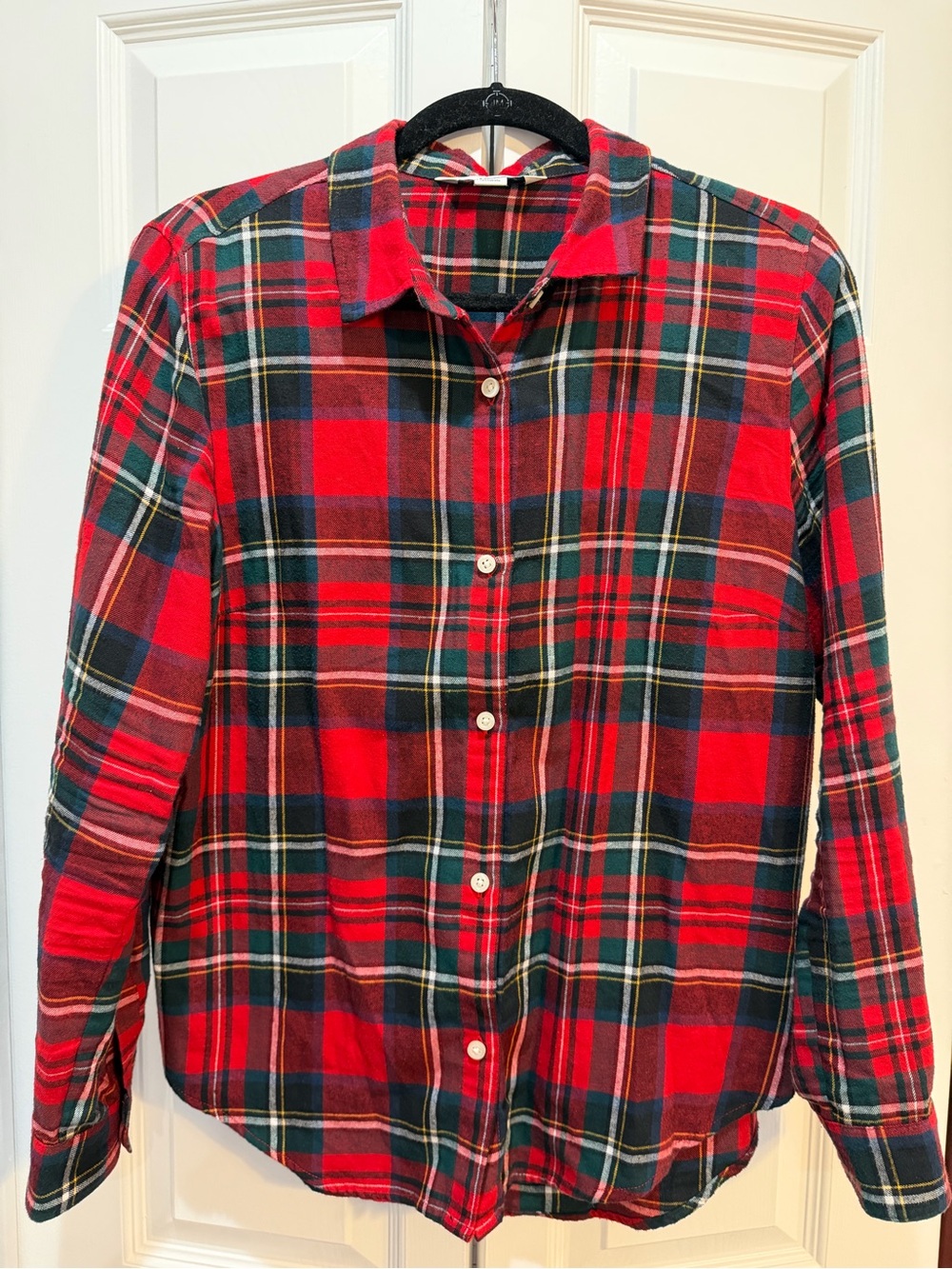 Old Navy Women’s Tartan Red and Green Plaid Button Up Shirt Size Large Cotton